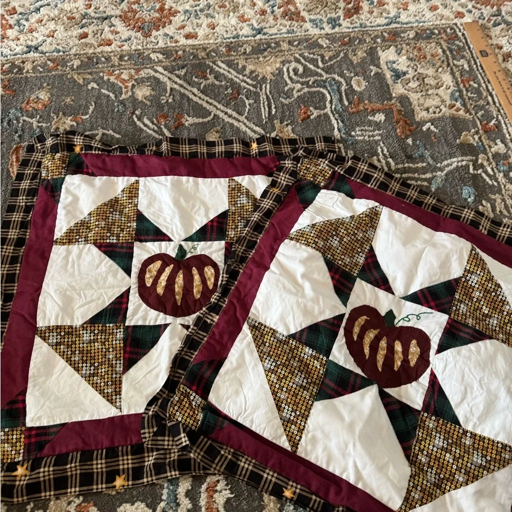 Autumn Pumpkin Patchwork Quilt Pillow Case Burgundy One Set‎